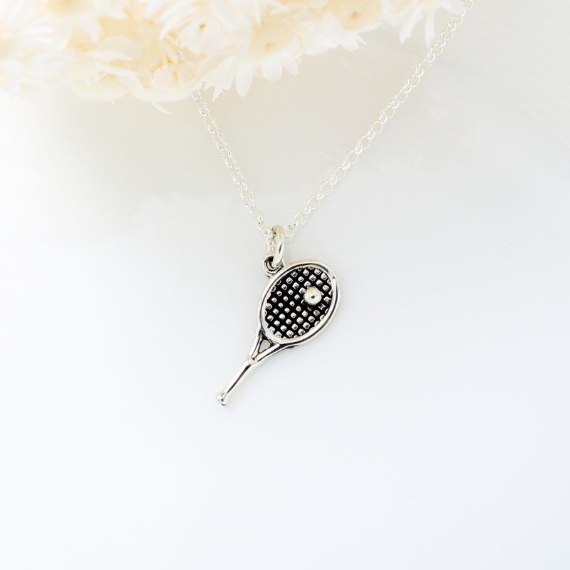 【Angel & Me】Sport Tennis Racket s925 sterling silver necklace Birthday gift - Necklaces - Sterling Silver Silver