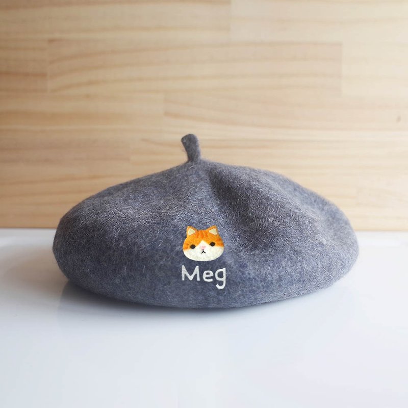 【Q-cute】貝雷帽系列-貓貓頭帽子/客製化-可加字 - 帽子 - 羊毛 多色