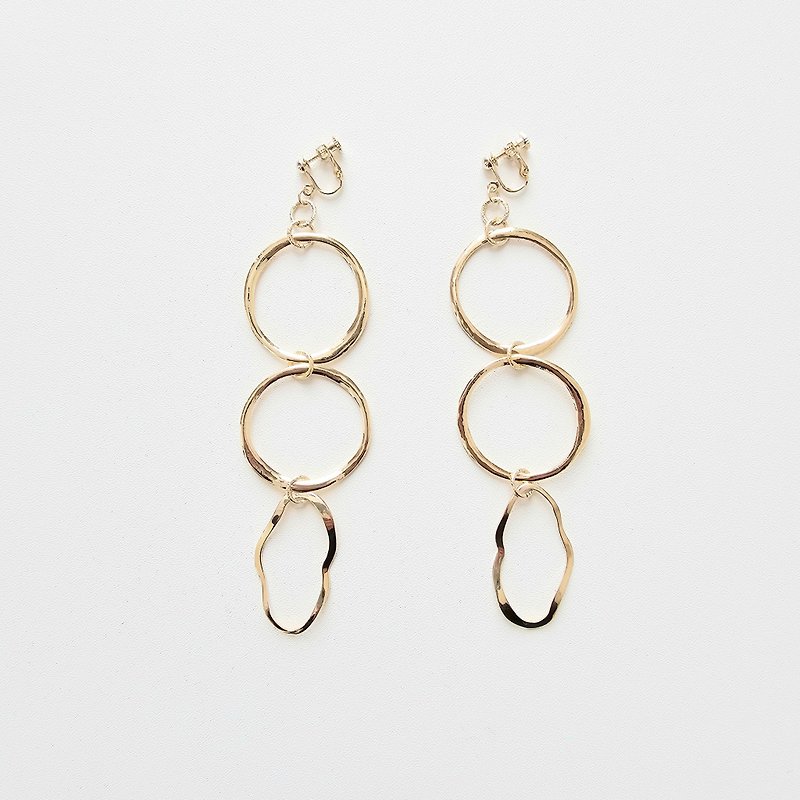 Japan handmade long earring, gold chain earring, flower drop earring, gift - Earrings & Clip-ons - Other Materials Gold