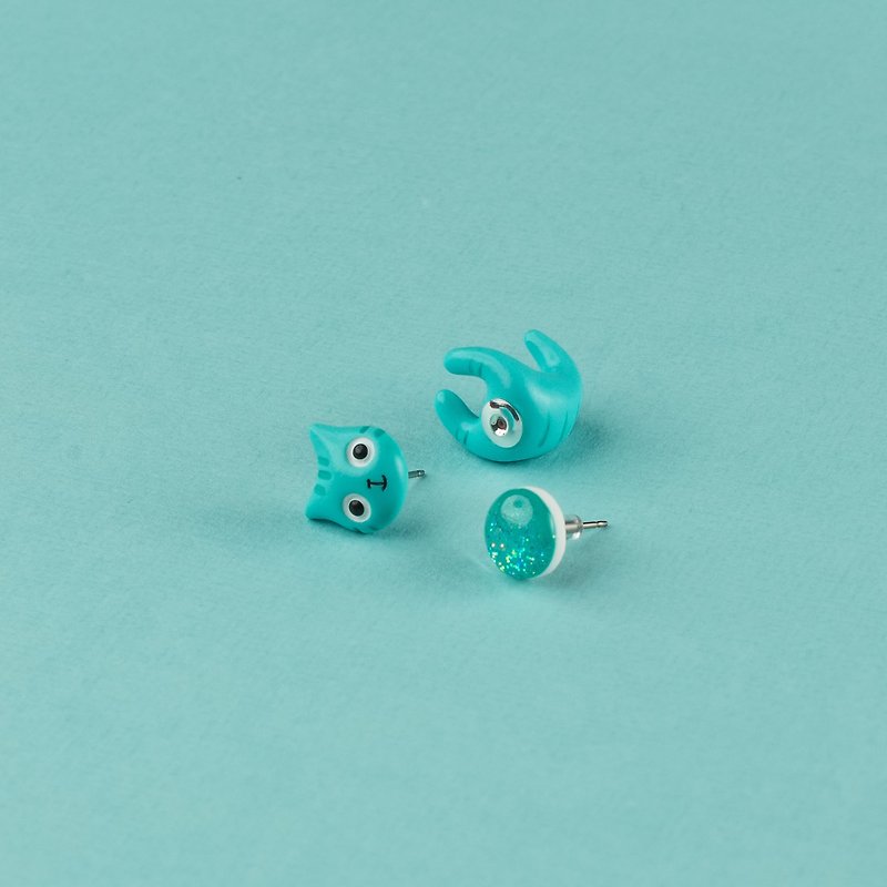 Emerald Polymer Clay Earrings -  Spring Cat Earrings - 耳環/耳夾 - 黏土 多色