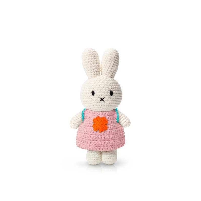 Just Dutch | Miffy handmade and her pastel pink clover dress - Stuffed Dolls & Figurines - Cotton & Hemp Pink