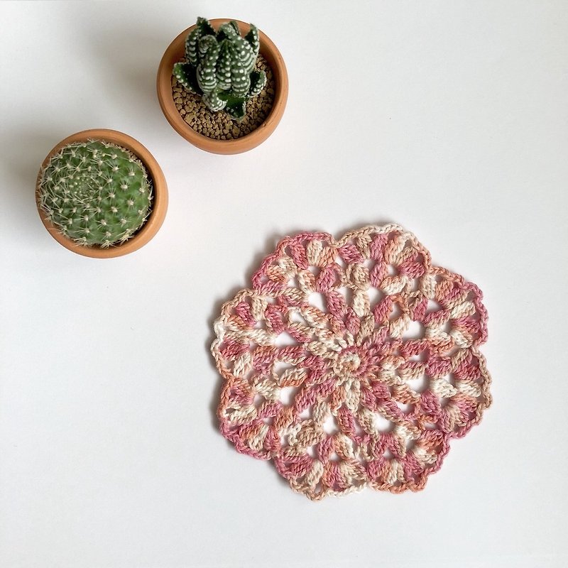 【Blossom Wool】 crochet _ coasters _ tulips - ที่รองแก้ว - ผ้าฝ้าย/ผ้าลินิน สีส้ม