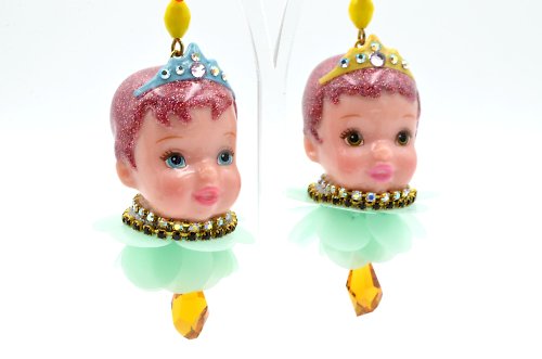 TIMBEE LO shop 全手工巨型娃娃頭珠片耳環 綴超大顆茶色施華洛水晶 需私信訂製