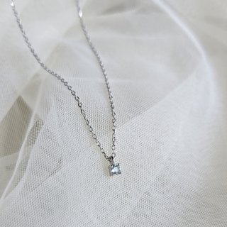 Aquamarine single diamond sterling silver necklace | Birthstone series_March natural stone necklace birthday gift