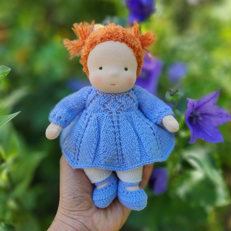 MADE TO ORDER Waldorf doll pocket doll 7 inch (18 cm) tall. - 寶寶/兒童玩具/玩偶 - 環保材質 藍色