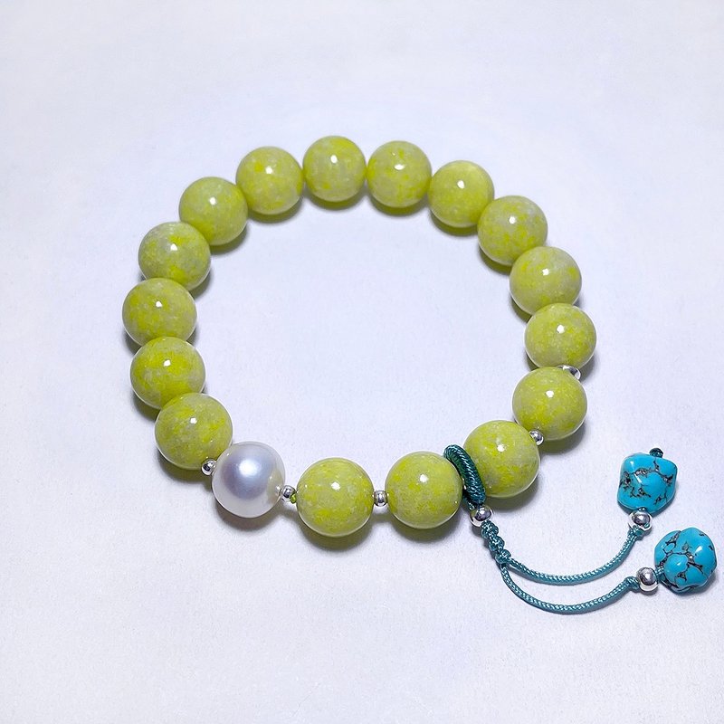 Natural minerals, cauliflower jade, pearls, raw turquoise ore, bracelet - สร้อยข้อมือ - เครื่องเพชรพลอย สีเขียว