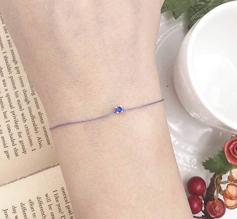 925 sterling silver ultra small four claw drill blue drill sky blue red line bracelet exquisite mini noble - Bracelets - Polyester Blue