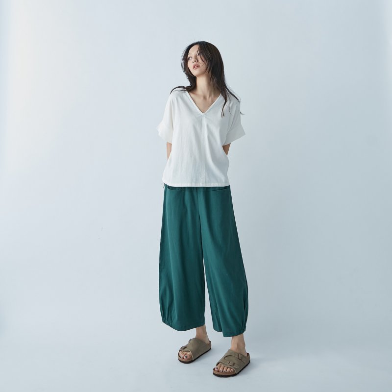 Straight cut pants - Emerald green - กางเกงขายาว - ผ้าฝ้าย/ผ้าลินิน สีเขียว