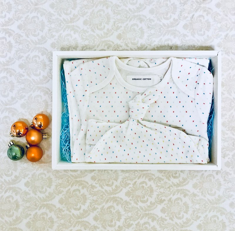 親親寶貝系列禮盒 100%有機棉 帽子 連身衣 甜心滿月聖誕禮盒包裝 - 滿月禮物 - 棉．麻 白色