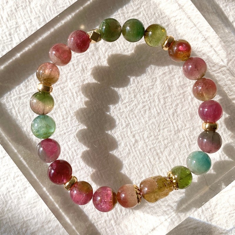 Rainbow collection | Cat eye yellow pixiu rainbow tourmaline bracelet - สร้อยข้อมือ - เครื่องประดับพลอย หลากหลายสี