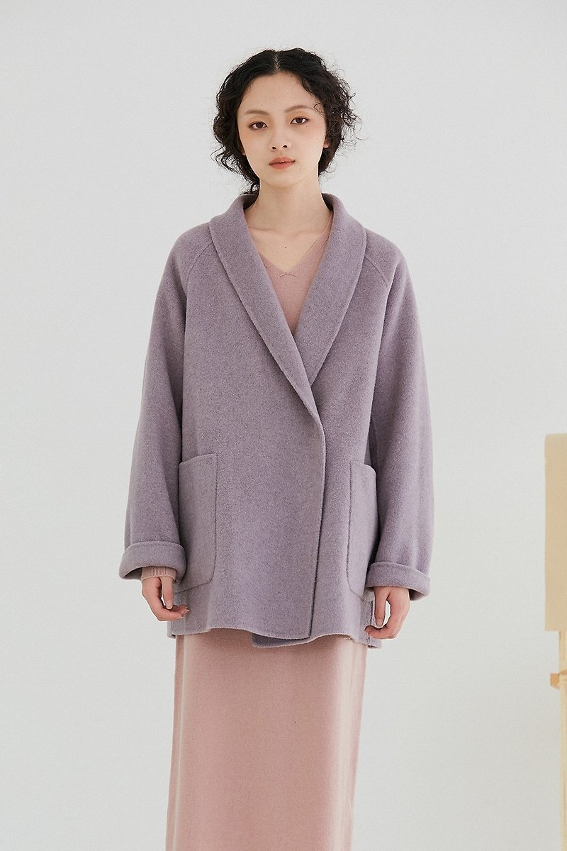 Lilac Park Pantone taro purple vintage green fruit collar coat loose wool wool coat - Women's Casual & Functional Jackets - Wool Purple