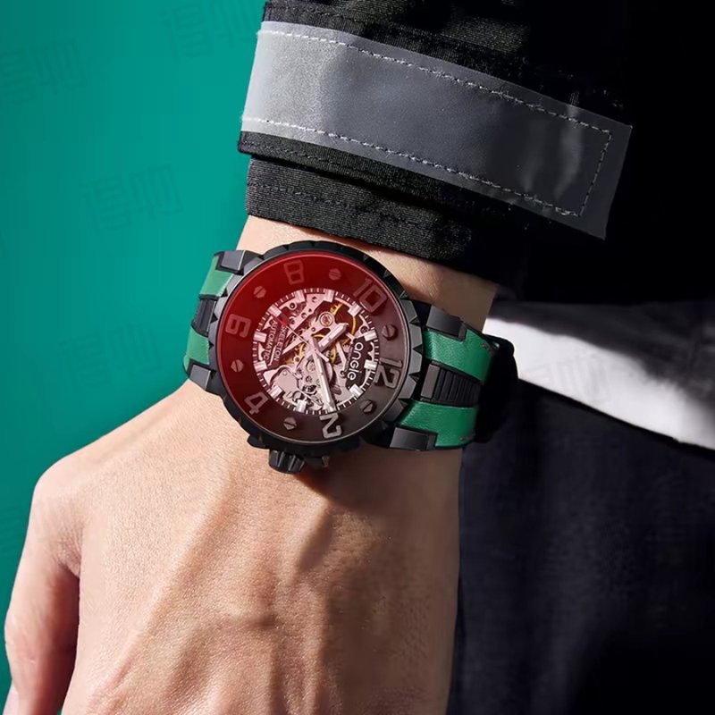 鏤空律動 綠矽膠帶 炫彩錶鏡 霧砂黑 - 男錶/中性錶 - 不鏽鋼 