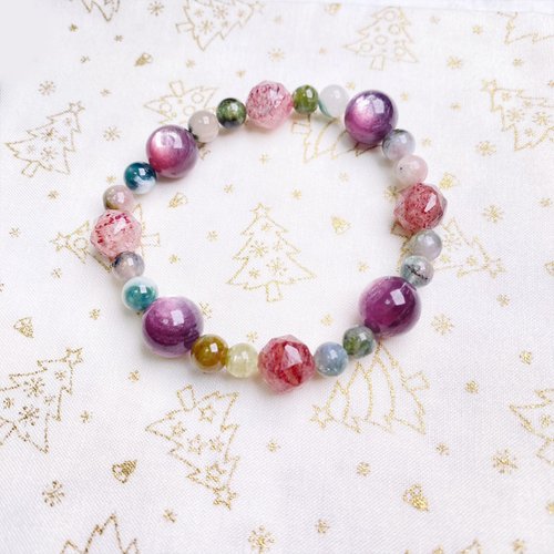 Hoshino Jewelry Kan 碧璽 草莓晶 健康運 戀愛運 天然水晶 日本手作 禮物 能量石手鍊