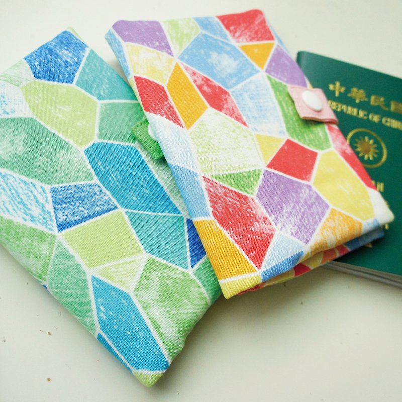 Lovely [Japanese cloth] Stained glass zipper passport cover, cloth book cover 10X14cm (1 set of 2 colors) - Passport Holders & Cases - Cotton & Hemp Multicolor