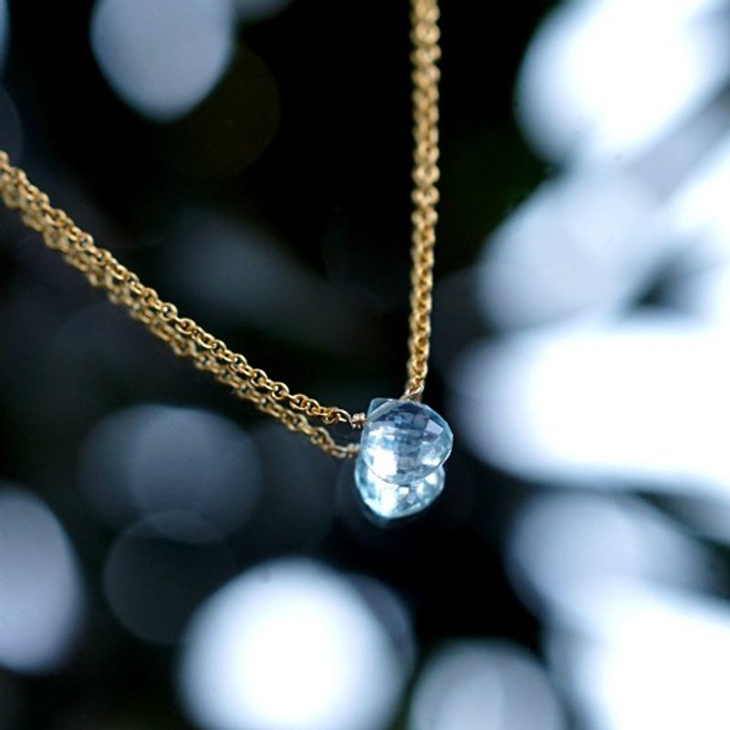 Aquamarine Briolette Marron Necklace Marcelline - Necklaces - Gemstone Blue