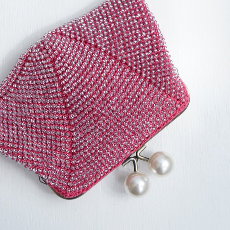 Ba-ba handmade Beads crochetpouch No.1724 - 化妝包/收納袋 - 其他材質 粉紅色