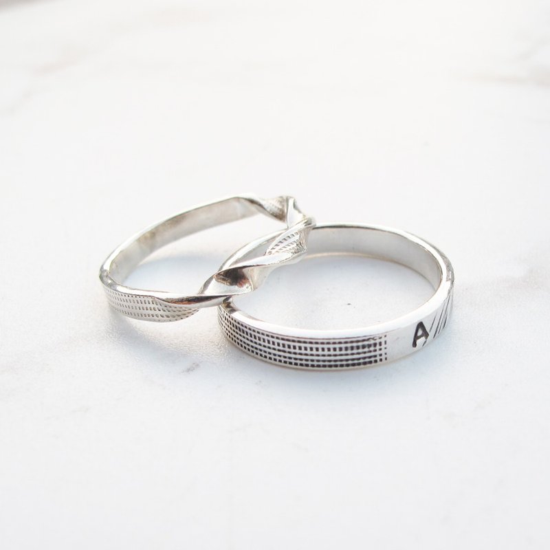 [Handmade Custom Rings] Lingge Twist | Sterling Silver Couple Rings | - แหวนคู่ - เงินแท้ สีเงิน
