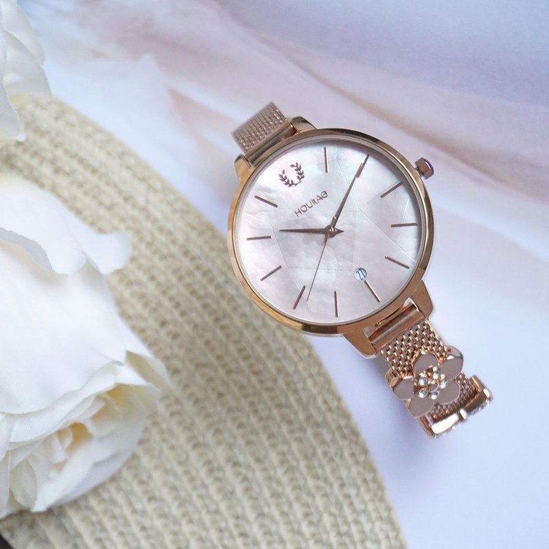 [Send Charms] Holly HOURRAE Geometric Series Women's Watch - Pink - นาฬิกาผู้หญิง - โลหะ สึชมพู