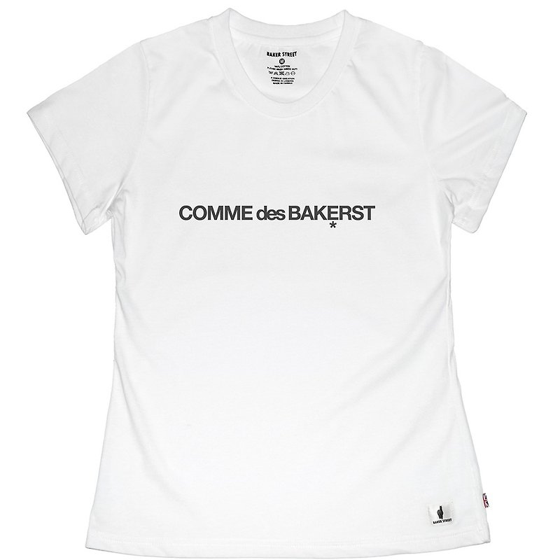 British Fashion Brand 【Baker Street】Comme des bakerstreet T-shirt - Women's T-Shirts - Cotton & Hemp White