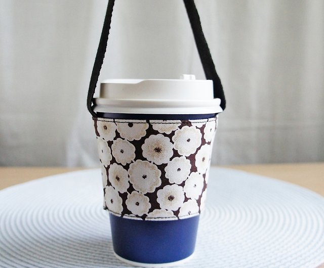 Lovely small cotton beverage cup bag, bag, eco-friendly cup holder,  beverage cup holder [black background] - Shop lo-v-e-ly Beverage Holders &  Bags - Pinkoi