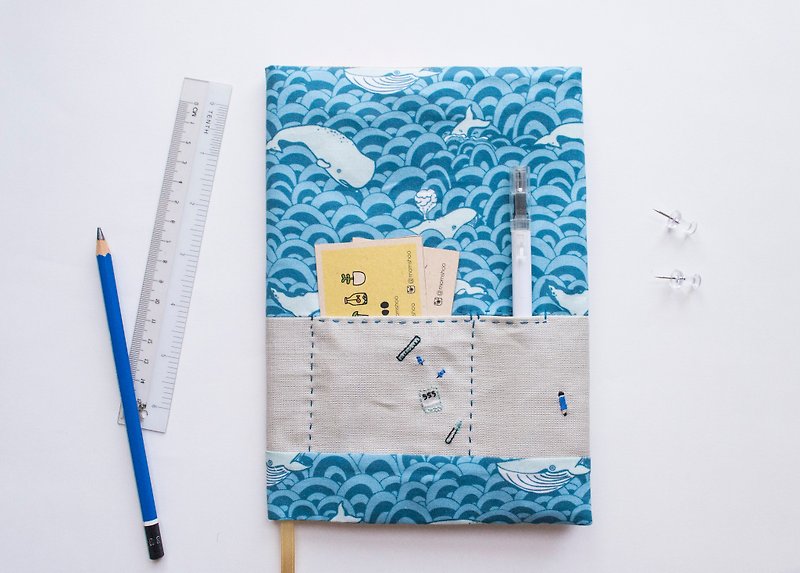 Whale of a Time - A5 fabric bookcover - Notebooks & Journals - Cotton & Hemp Multicolor