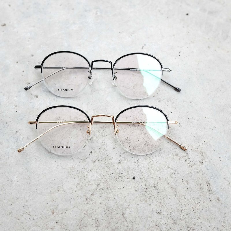 【目目商行】韓國 新款 復古小圓框 超輕鈦金屬框 半框  黑槍/黑金 - 眼鏡/眼鏡框 - 紙 黑色