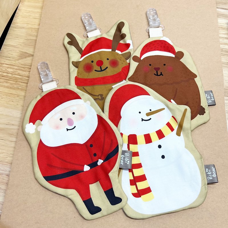 [Bibi Bear] Santa Claus Elk Snowman Handkerchief Handkerchief Holder - Bibs - Cotton & Hemp Red