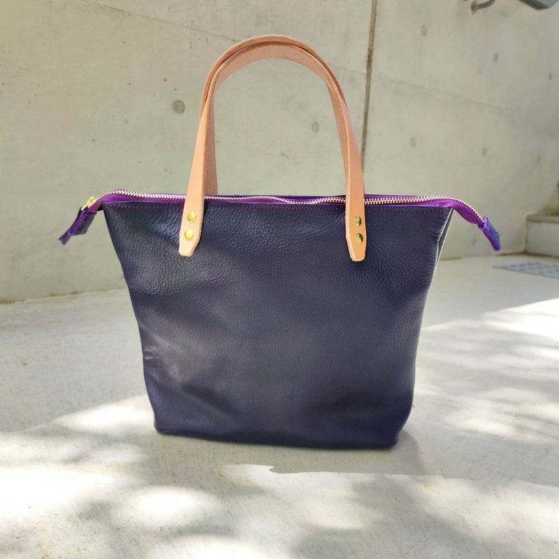 Custom Your Color! Tote Bag Made of Italian Vegetable-Tanned Leather - Handbags & Totes - Genuine Leather Purple