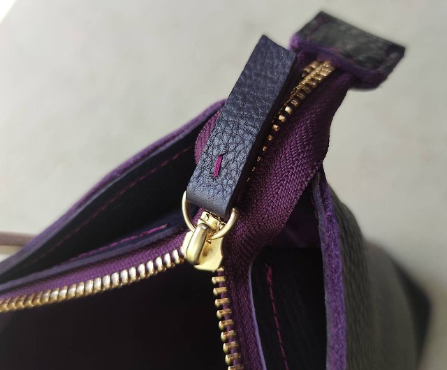 本革レザー ショルダーバッグ 選べるカラー イタリアンタンニンなめし革パープル紫写真はパープルです