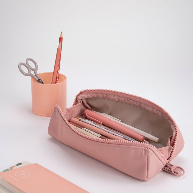 Pouch+ Waterproof Storage Pen Bag Retro Solid Color Large Opening Large Capacity Peach Powder - กล่องดินสอ/ถุงดินสอ - ไนลอน 