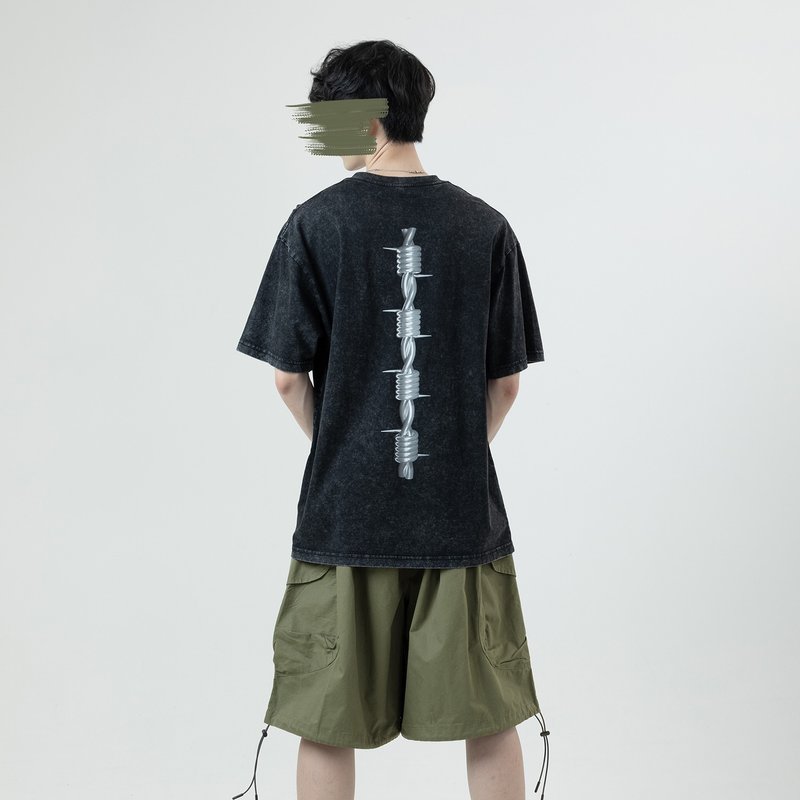 WIRE printed washed T-shirt - เสื้อยืดผู้ชาย - ผ้าฝ้าย/ผ้าลินิน สีดำ