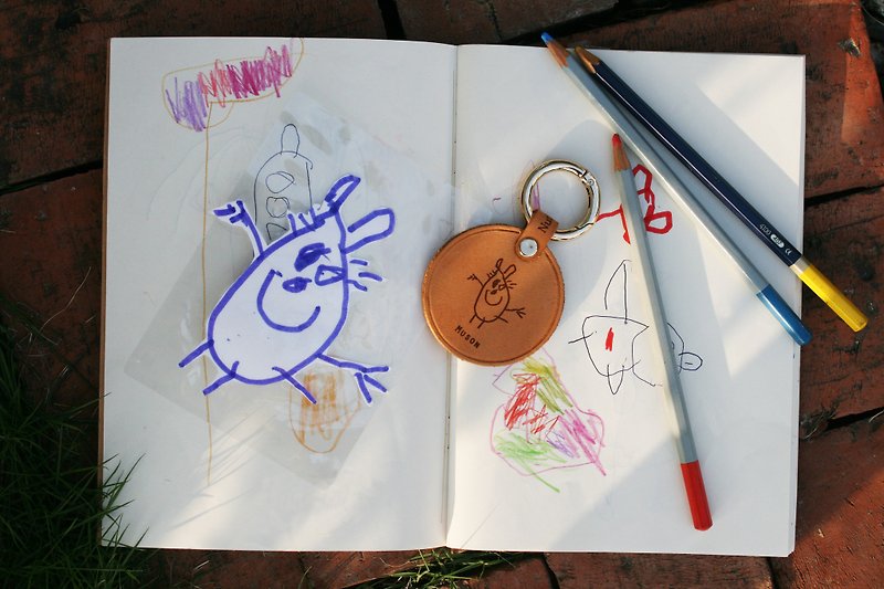 Handmade leather-kids graffiti key ring/image customization - อื่นๆ - หนังแท้ สีนำ้ตาล