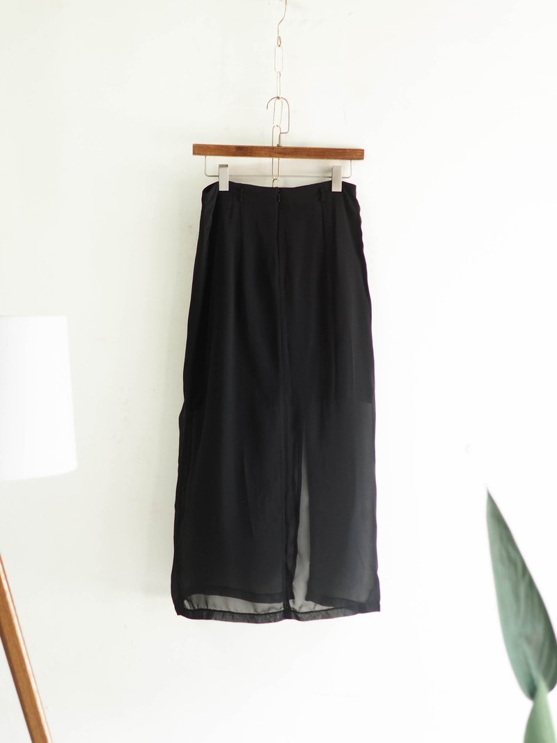 Dark night black transparent skin classic capable girl antique double-layer spinning straight split skirt skirt skirt - กระโปรง - เส้นใยสังเคราะห์ สีดำ
