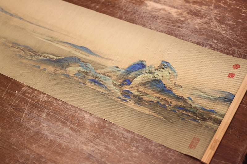 【個人用ギフト】数千里の山河の絵を描いた手作りのわら茶マットと香りマット 28×152cm - ランチョンマット - 竹製 