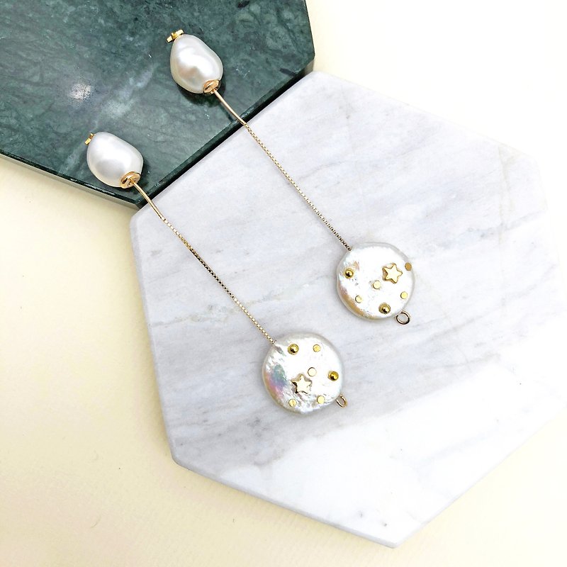 Starry Night Pearls 14kgf Earrings 【Valentines Day Gift】【Pearls Earrings】【Gifts】 - Earrings & Clip-ons - Pearl White