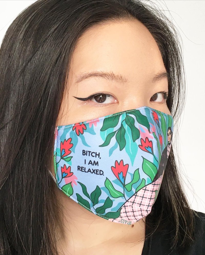 หน้ากากผ้า ลายผู้หญิง Bitch I am Relaxed (fair) funny plant lady mask - หน้ากาก - เส้นใยสังเคราะห์ 