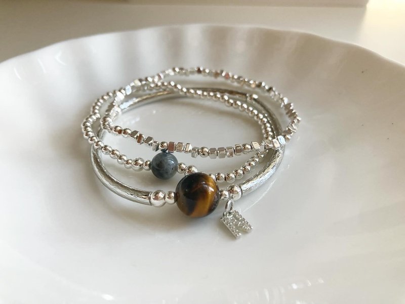 水晶手鍊組合 三層疊戴 星球系列水晶手鏈 虎眼石魔鬼海藍寶 - 手鍊/手環 - 水晶 