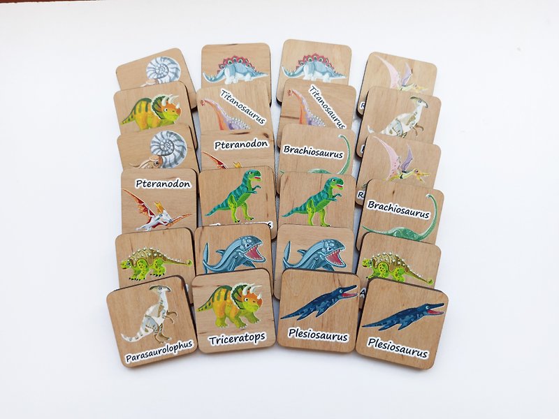 Dinosaur cards, learning game, educational toy, Memory game - 寶寶/兒童玩具/玩偶 - 木頭 多色