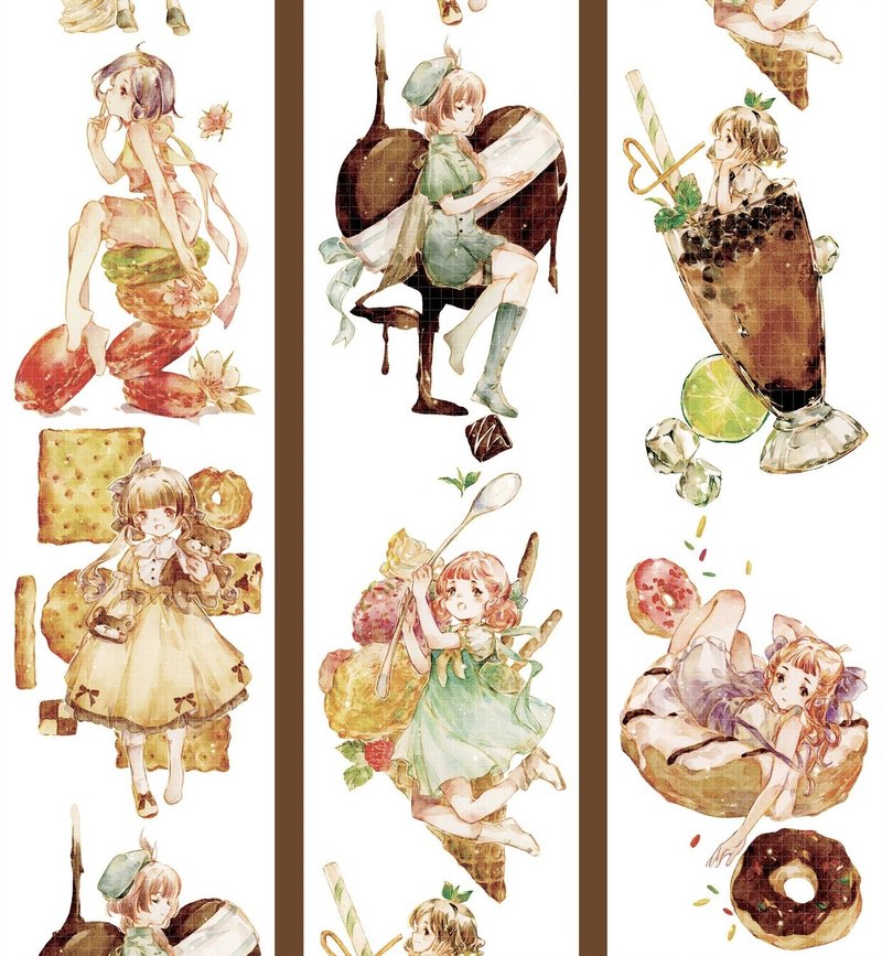 Dessert Candy Girl Set PET Paper Tape Made in Taiwan 5m Roll - มาสกิ้งเทป - วัสดุอื่นๆ หลากหลายสี