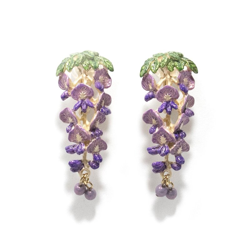藤の花イヤリング Wisteria Ear clips EA142 - 耳環/耳夾/耳骨夾 - 其他金屬 紫色