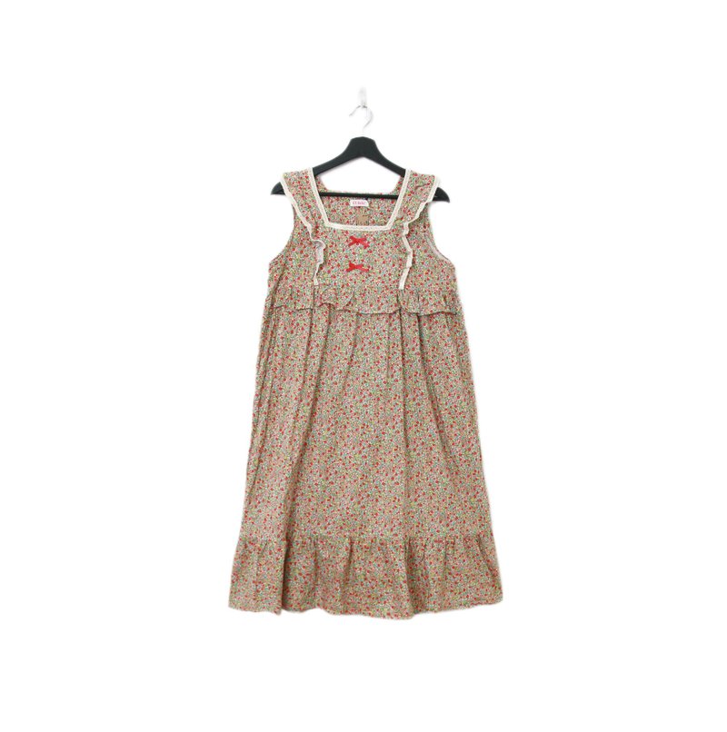 Back to Green-復古長洋裝 滿版碎花 蝴蝶結Ls-29//vintage dress - 洋裝/連身裙 - 棉．麻 