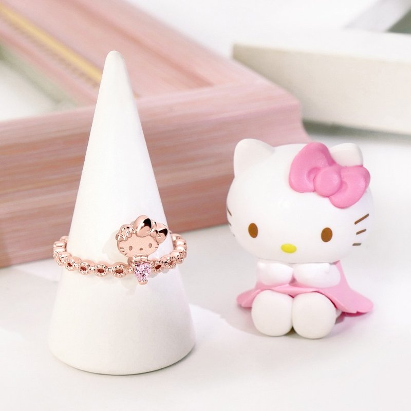 Hello Kitty 50th Series-Hello Kitty Future crystal diamond sterling silver ring - แหวนทั่วไป - เงินแท้ สึชมพู