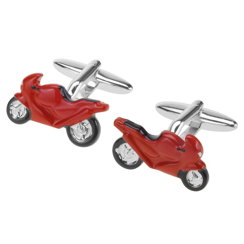 Red Enamel Motorbike Cufflinks - กระดุมข้อมือ - โลหะ สีแดง