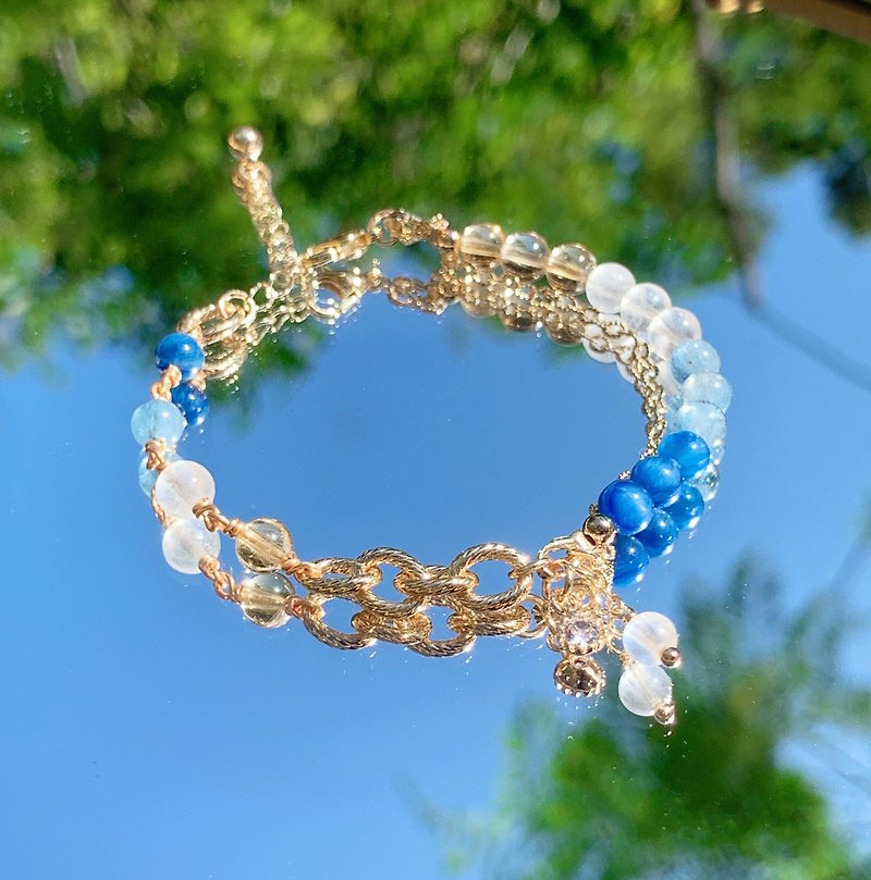 Stone Devil Aquamarine Moonstone Citrine 14k Gold Natural Crystal Bracelet - Bracelets - Crystal Multicolor