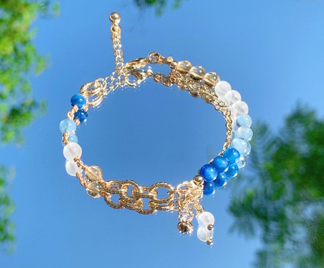 天然石ブレスレット 14kgf オパール アクアカイヤナイト ブルージェード 天然石ブレスレット 14kgf オパール アクアカイヤナイト ブルー