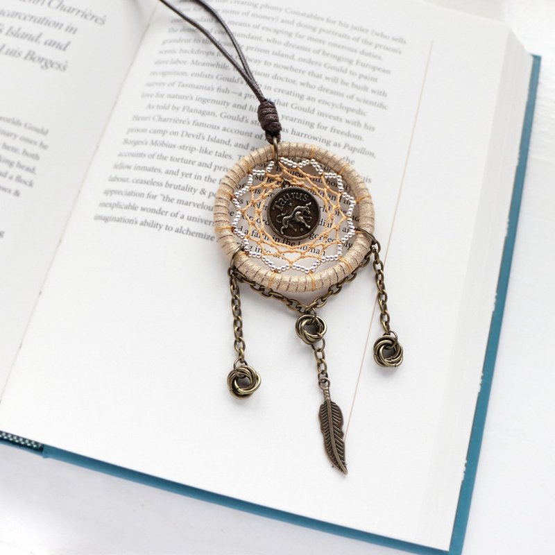 Constellation guardian | Taurus hand-knitted lover gift design dream catcher necklace long necklace - สร้อยคอ - วัสดุอื่นๆ สีทอง