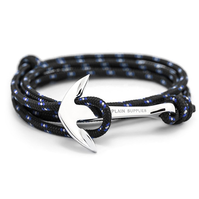Silver Anchor Black Rope Bracelet - 手鍊/手鐲 - 其他材質 黑色