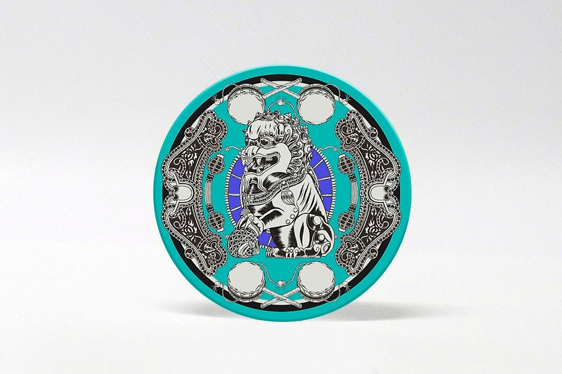 Limited printing tigers painted kaleidoscope of traditional light blue circular water coaster - Coasters - Pottery Blue