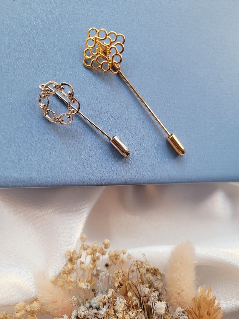 American Western Antique Jewelry/Golden Diamond/Silver Round Hollow Hat Pin/hatpin Retro Jewelry - อื่นๆ - โลหะ 