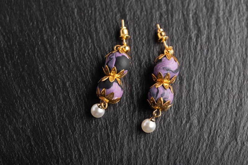 Polymer Clay Earrings  handmade | modern jewelry | simple jewelry - 耳環/耳夾/耳骨夾 - 塑膠 紫色